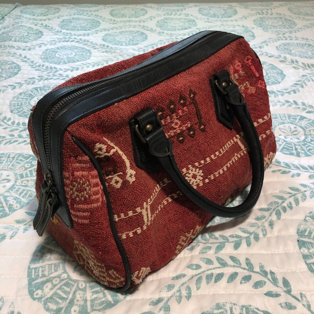 Vintage Turkish Kilim Leather Carpet Handbag